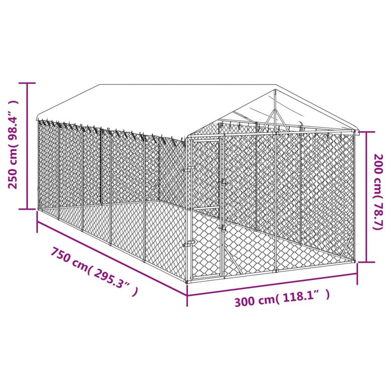 vidaXL Perrera de Exterior con techo de acero color plata, , large image number null